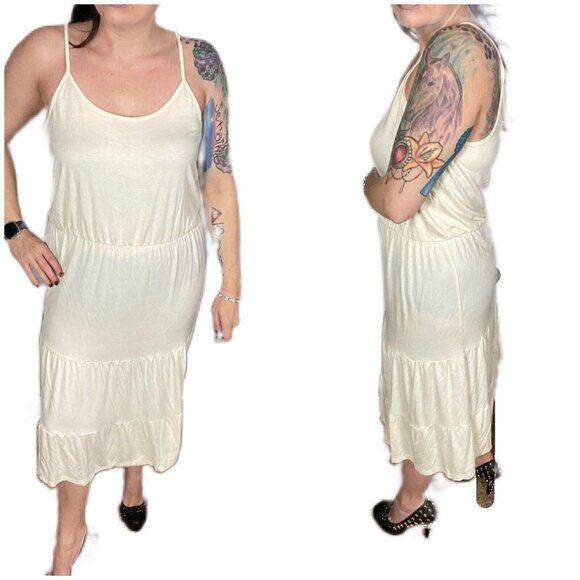 NWT Beach Break Cream Off-white drop waist summer midi dress. Size Large - Picture 1 of 7